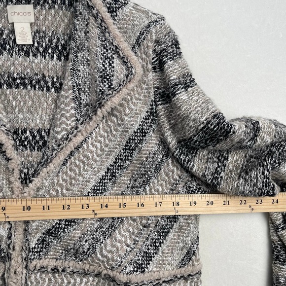 Chico's 2 (Women's Large) Grey Pattern Long Sweater Cardigan, Wool Blend - Picture 11 of 15